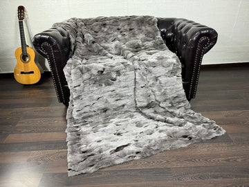 GRAY DOUBLE SIDED Rex Rabbit Fur Blanket  •  Luxury Fur Blanket Throw  • Fur Bedspread  •  Home Warmer Blanket  • Perfect for your Living Room